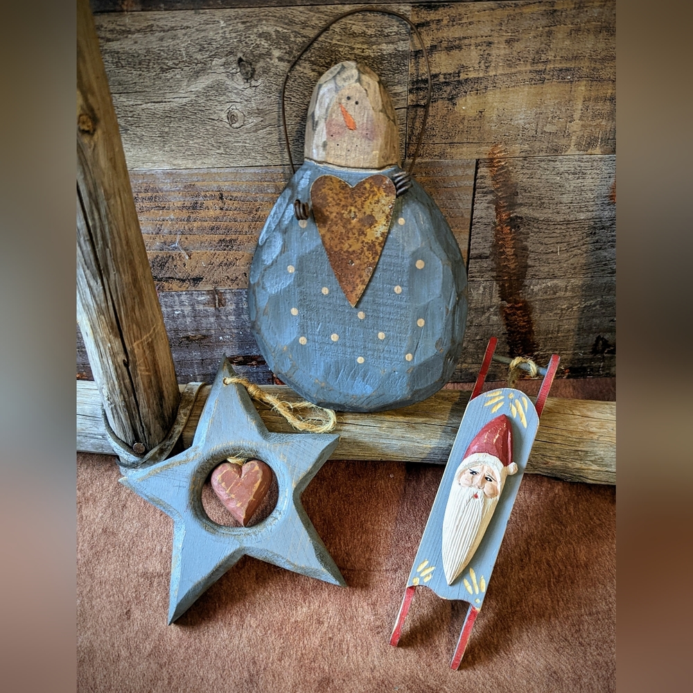 Rustic Wooden Folk Art Christmas Ornaments
